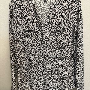 INC International Concepts Black and White Notched Collar Blouse